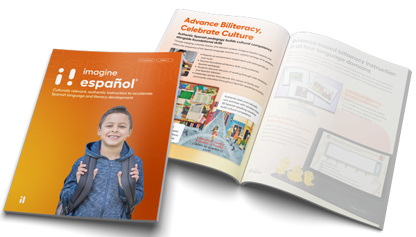 A render of the Imagine Español catalog front page and inner spread