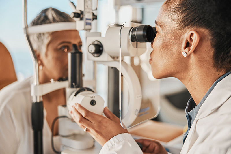An employee at the eye doctor.