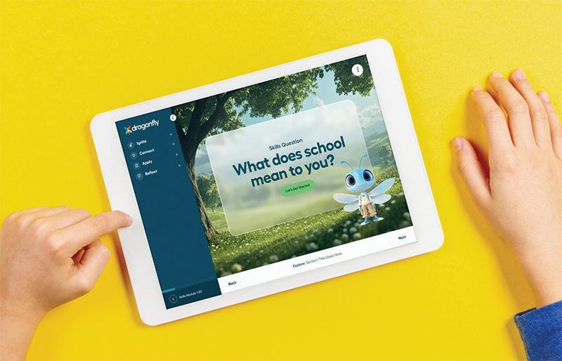 Tablet showing a preview of the digital Dragonfly course.